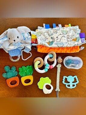 Soft Bunny Teether and Sensory Tag Blanket Set - Multi-Color